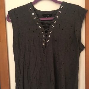 Lace Up Distressed Tank